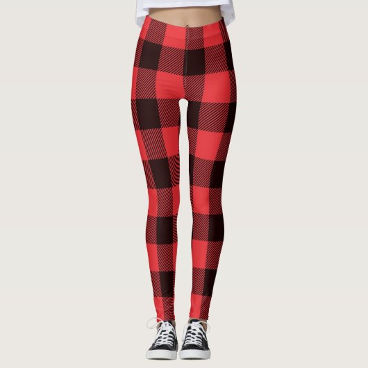 Trendy rood en zwart geplakt Leggings (Voorkant)