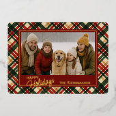 Trendy rood groen geplakt Waterverf patroon en gou Folie Feestdagenkaart (Voorkant)