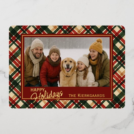 Trendy rood groen geplakt Waterverf patroon en gou Folie Feestdagenkaart (Voorkant)