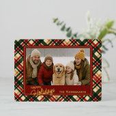 Trendy rood groen geplakt Waterverf patroon en gou Folie Feestdagenkaart (Staand Voorkant)