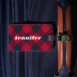 Trendy rood plaid bagagelabel | Gepersonaliseerd<br><div class="desc">Trendy rustiek bagagelabel. Dit gepersonaliseerde label is een geweldig cadeau voor je vrienden of geliefde.</div>