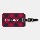 Trendy rood plaid bagagelabel | Gepersonaliseerd (Voorkant horizontaal)