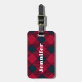 Trendy rood plaid bagagelabel | Gepersonaliseerd (Voorkant verticaal)