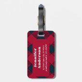Trendy rood plaid bagagelabel | Gepersonaliseerd (Achterkant verticaal)