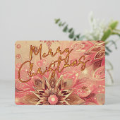 Trendy Rood Roze Abstract Sneeuwvlok Floral Art Go Folie Feestdagenkaart (Staand Voorkant)