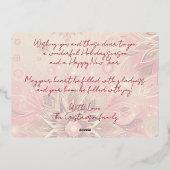 Trendy Rood Roze Abstract Sneeuwvlok Floral Art Go Folie Feestdagenkaart (Achterkant)