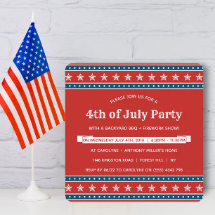 Trendy Rood, Wit & Blauw 4 juli Feestje Kaart
