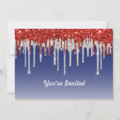 Trendy rood wit en blauw glitter druppels verjaard kaart (Voorkant)