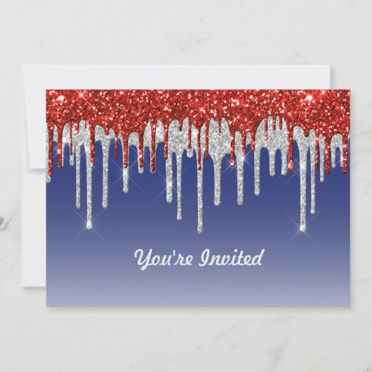 Trendy rood wit en blauw glitter druppels verjaard kaart (Voorkant)