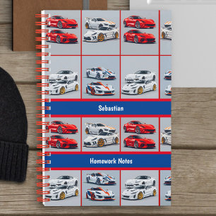 Trendy Rood & Wit Sportief Sportauto's Enthousiast Notitieboek