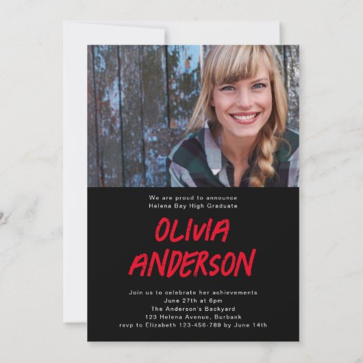 Trendy Rood Zwart Foto's Afstuderen Kaart (Achterkant)