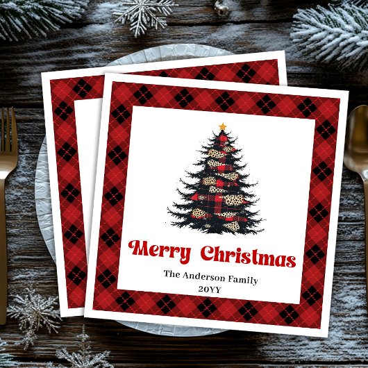 Trendy rood zwart geruit servet aangepaste kerst