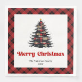 Trendy rood zwart geruit servet aangepaste kerst (Voorkant)