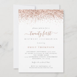 Trendy Roos Glitter Script 21st Birthday Party Kaart