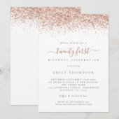 Trendy Roos Glitter Script 21st Birthday Party Kaart (Voorkant / Achterkant)