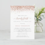 Trendy Roos Glitter Script 21st Birthday Party Kaart<br><div class="desc">Trendy Roos Glitter Script 21st Birthday Party. Een grens van gouden glitter van het roos is bij de bovenkant aan elke kant,  en Twintig eerst is in een elegant manuscript met swashes. Pas de tekst eenvoudig aan uw eigen details aan.</div>