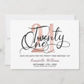 Trendy Roos Gold 21st Birthday Party  Save The Date (Voorkant)