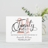 Trendy Roos Gold 21st Birthday Party  Save The Date (Staand voorkant)