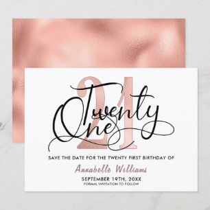 Trendy Roos Gold 21st Birthday Party  Save The Date