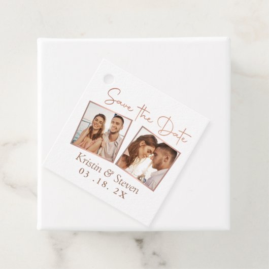 Trendy Roos Gold 2 Foto bewaart de datumgunstlabel Bedankjes Labels (In situ)