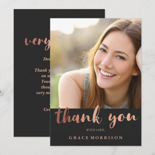 Trendy Roos Gold Afstuderen Foto bedankt (Voorkant / Achterkant)