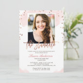 Trendy Roos Gold Afstuderen Foto Graduparty Kaart (Staand voorkant)