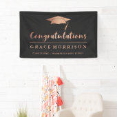 Trendy Roos Gold Black Gefeliciteerd Afstuderen Spandoek (Insitu)