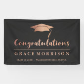 Trendy Roos Gold Black Gefeliciteerd Afstuderen Spandoek (Horizontaal)