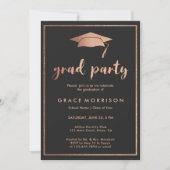 Trendy Roos Gold Black Graduparty Invitation Kaart (Voorkant)