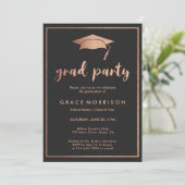 Trendy Roos Gold Black Graduparty Invitation Kaart (Staand voorkant)