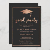 Trendy Roos Gold Black Graduparty Invitation Kaart (Voorkant / Achterkant)