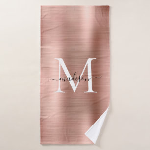 Trendy Roos Gold Brushed Metal Monogram Script Badhanddoek
