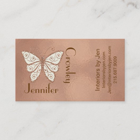 Trendy Roos Gold Butterfly Visitekaartje (Voorkant)