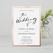 Trendy Roos Gold Calligraphy Script Weddending Folie Uitnodiging (Staand Voorkant)