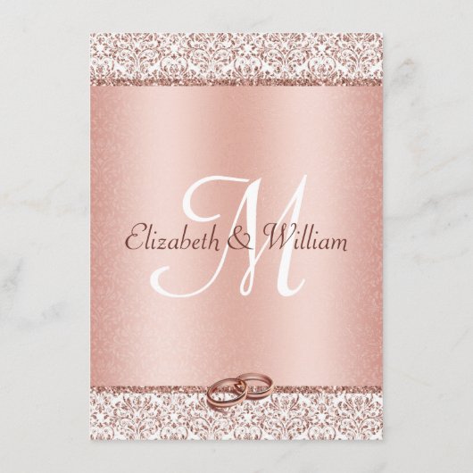 Trendy Roos Gold Damask Glitter Wedding Reception Informatiekaartje (Achterkant)