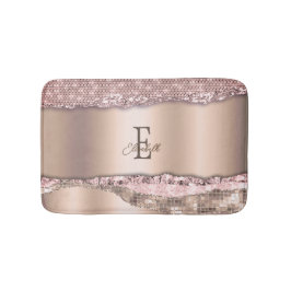 Trendy Roos Gold Diamonds Glitter Monogram Badmat