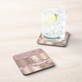Trendy Roos Gold Diamonds Glitter Monogram Bier Onderzetter (Rechterzijde)