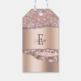 Trendy Roos Gold Diamonds Glitter Monogram Cadeaulabel
