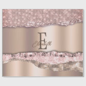Trendy Roos Gold Diamonds Glitter Monogram Cadeaupapier (Vlak)