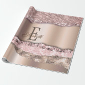 Trendy Roos Gold Diamonds Glitter Monogram Cadeaupapier (Uitgerold)