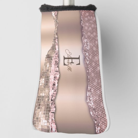 Trendy Roos Gold Diamonds Glitter Monogram Golfheadcover (Draai 90)