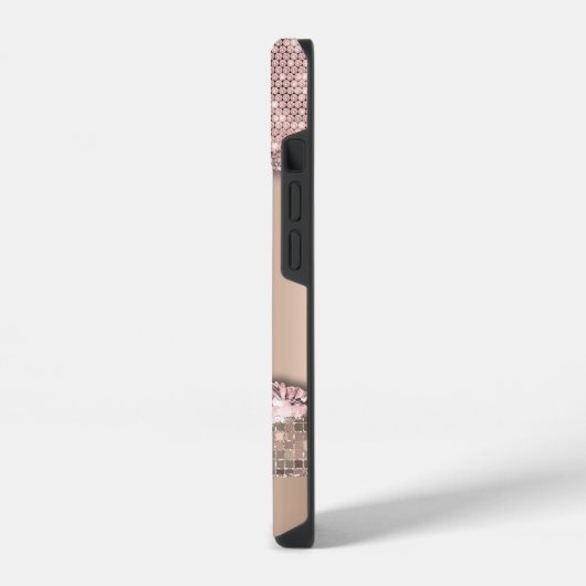 Trendy Roos Gold Diamonds Glitter Monogram iPhone Hoesje (Linkerkant)