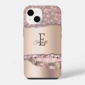 Trendy Roos Gold Diamonds Glitter Monogram iPhone Hoesje (Achterkant)