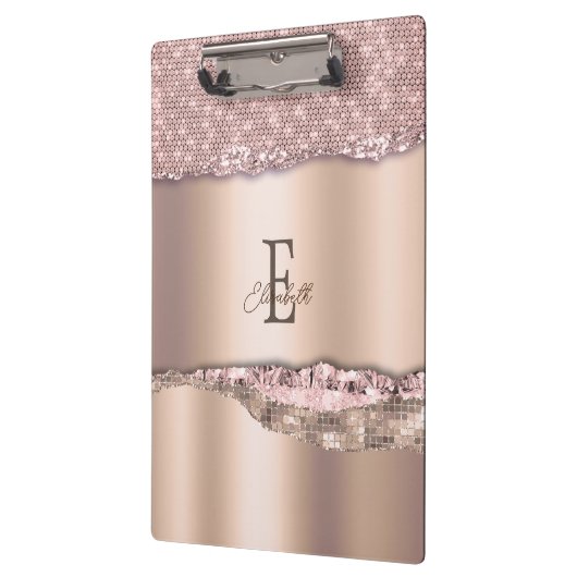 Trendy Roos Gold Diamonds Glitter Monogram Klembord (Links)