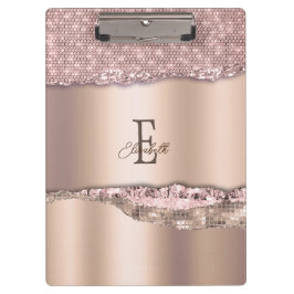 Trendy Roos Gold Diamonds Glitter Monogram Klembord