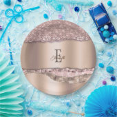 Trendy Roos Gold Diamonds Glitter Monogram Papieren Bordje (Feest)