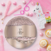 Trendy Roos Gold Diamonds Glitter Monogram Papieren Bordje (Feest)