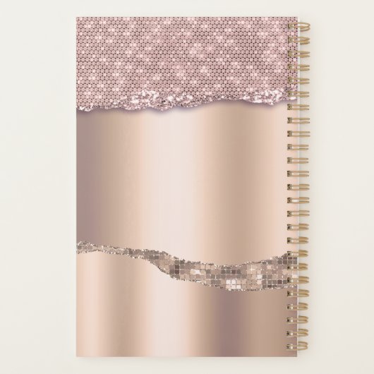 Trendy Roos Gold Diamonds Glitter Monogram Planner (Achterkant)