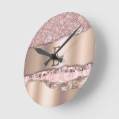 Trendy Roos Gold Diamonds Glitter Monogram Ronde Klok (Hoek)