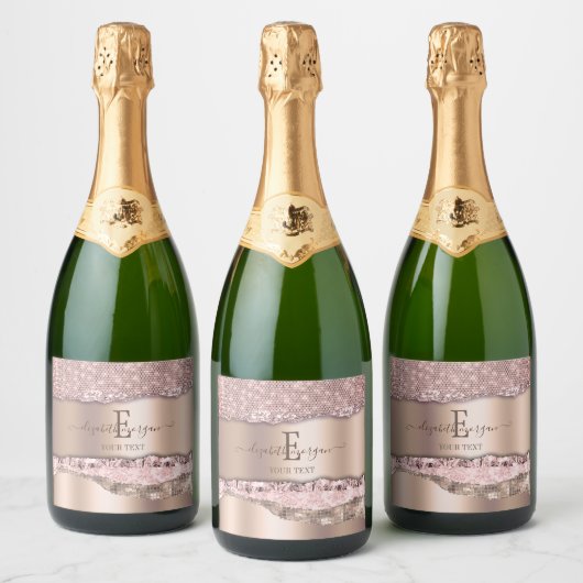 Trendy Roos Gold Diamonds Glitter Monogram Sparkling Wijnetiket (Flessen)